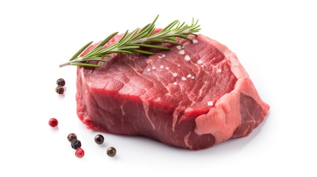 A piece of meat with a sprig of rosemary on it
