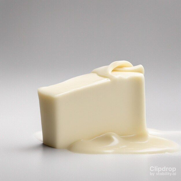 A piece of melting butter on white background