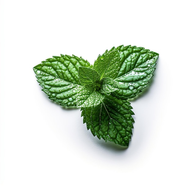 A piece of mint with a leaf on it