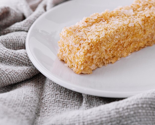 Piece of napoleon cake on a plate