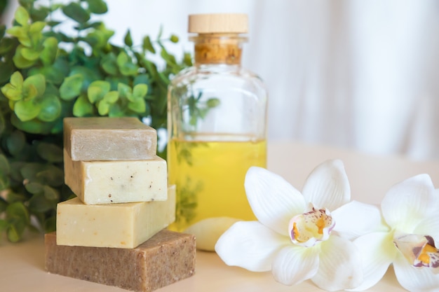 Piece of natural soap with oil