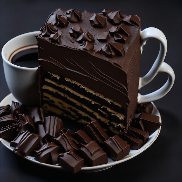 사진 케이크 조각 초콜릿 케이크 커피 머그잔
