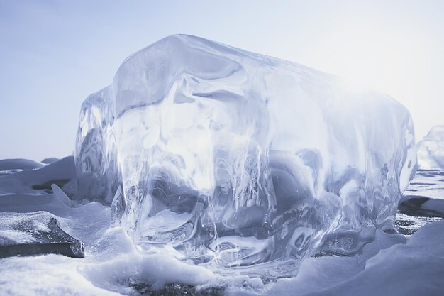 写真 氷の上の氷のバイカル、自然、冬の季節、クリスタルウォーター、透明な屋外