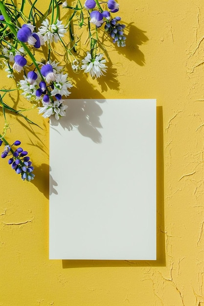 Foto un pezzo di carta seduto sopra un muro giallo