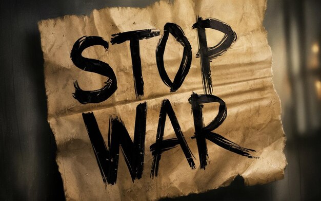 Photo a piece of paper that says stop war on it