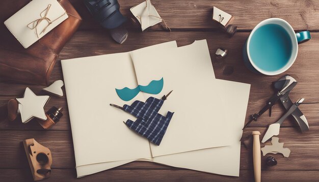 Photo a piece of paper with a boat on it and a blue boat on it