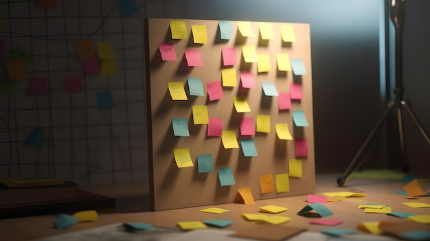 A piece of paper with a lot of sticky notes on it