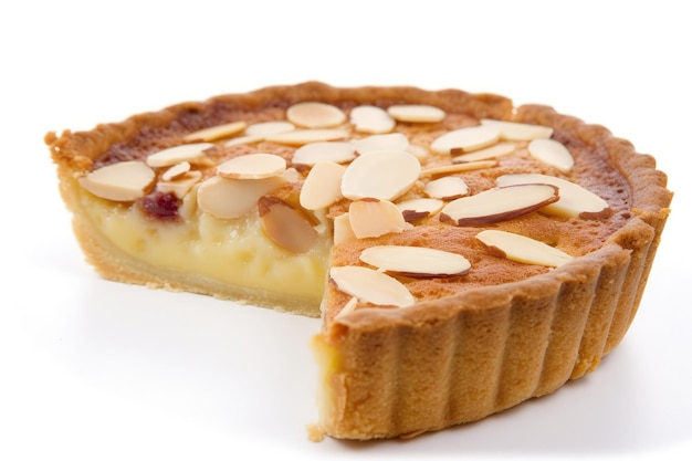 A piece of pie with almonds on top of it generative AI