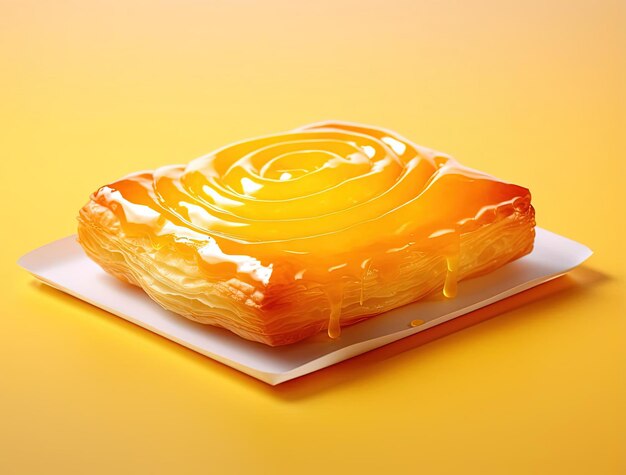 a piece of puff pastry is being served in a foil tin in the style of color gradient