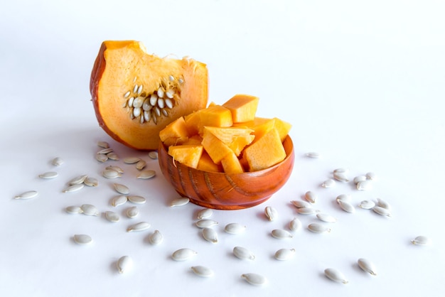 Piece of pumpkin on white background.