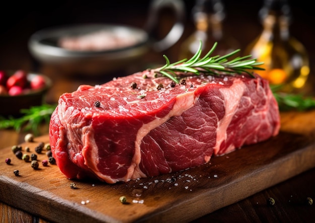 a piece of raw meat on a cutting board