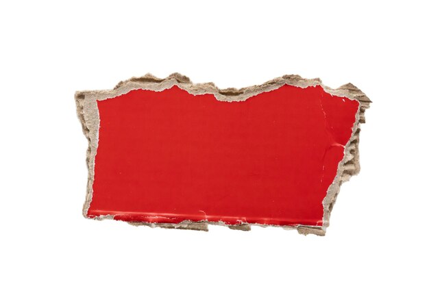 Photo piece of red cardboard paper tear isolated on white background