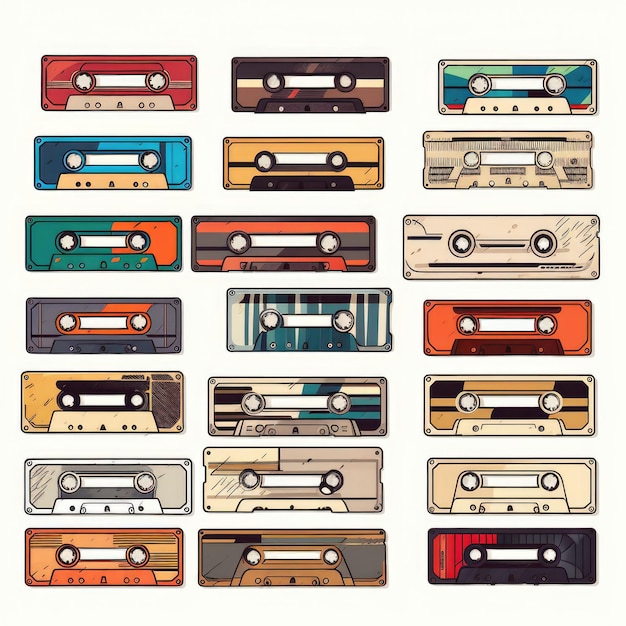 Piece of retro cassette tapes isolated on white background