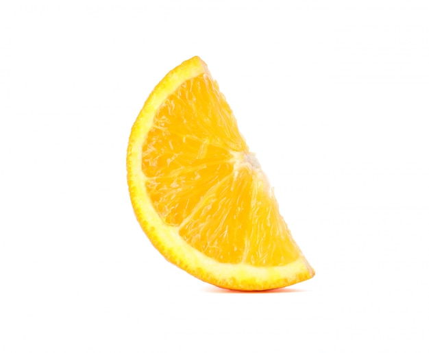 Piece of ripe orange isolated on white. Healthy food