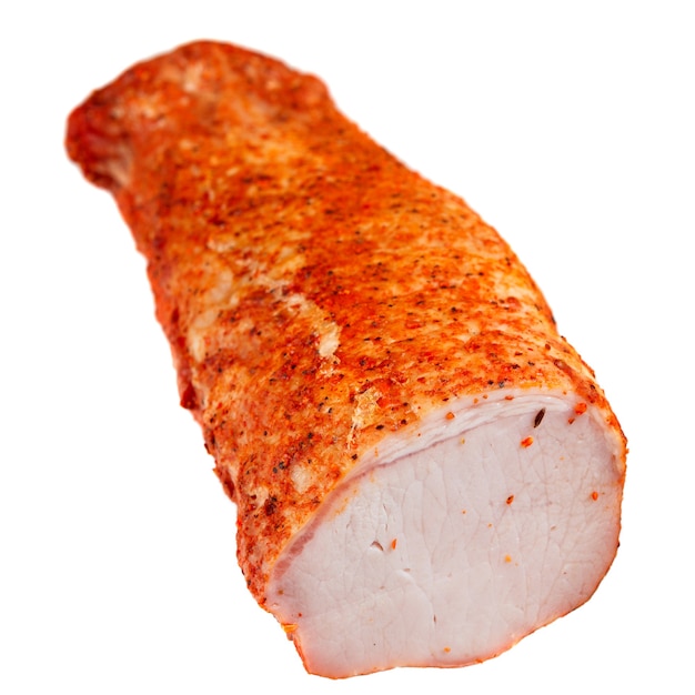 Piece of roasted pork isolated on white background