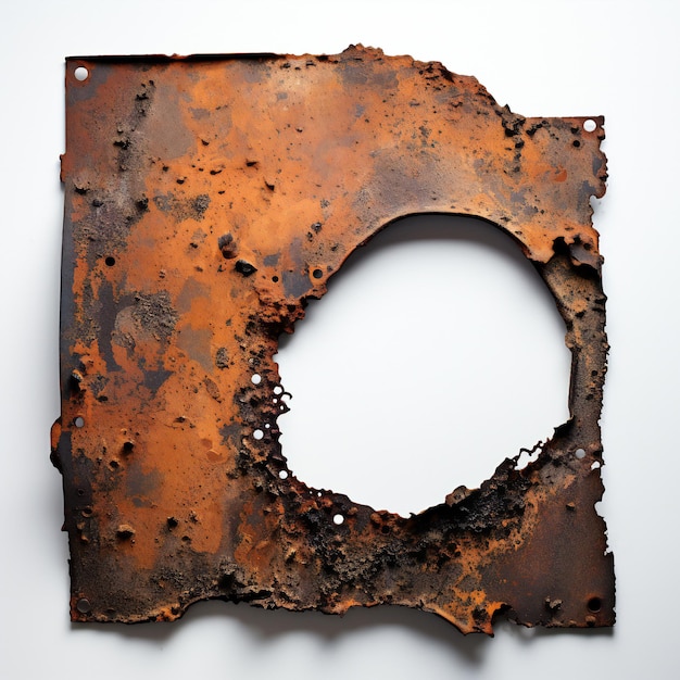 Piece of rusted metal on white background