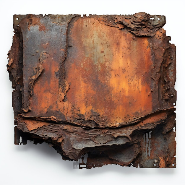 Piece of rusted metal on white background