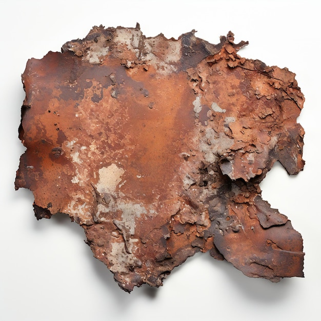 Piece of rusted metal on white background