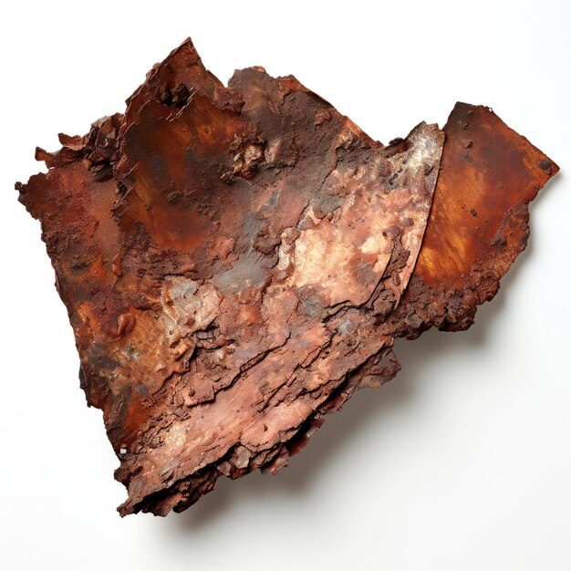 Piece of rusted metal on white background