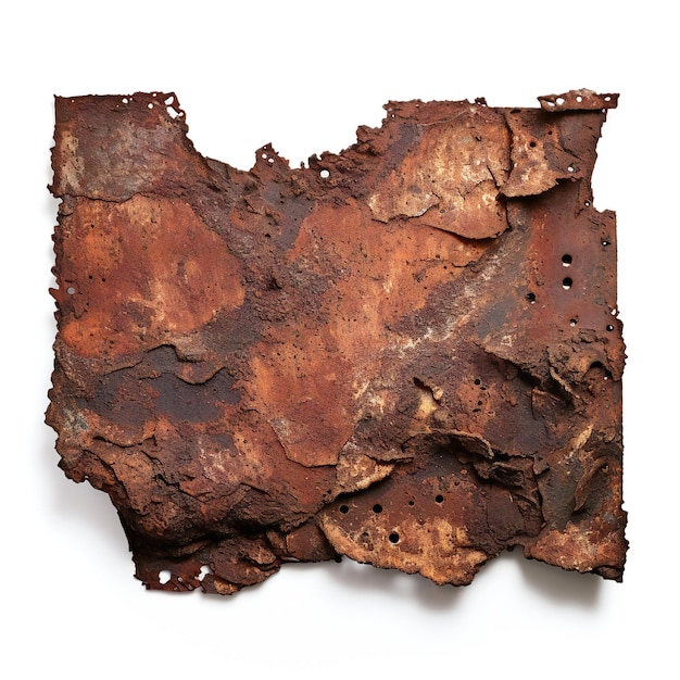 Piece of rusted metal on white background