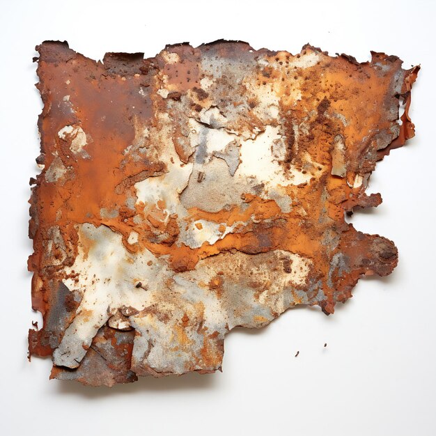 Photo piece of rusted metal on white background