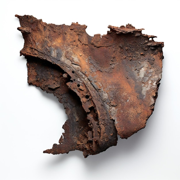 Piece of rusted metal on white background