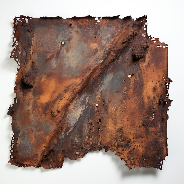 Piece of rusted metal on white background