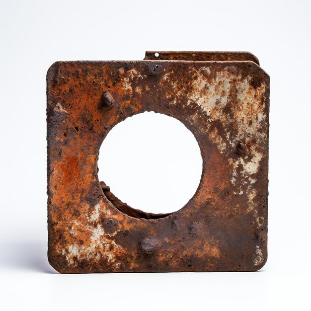 Piece of rusted metal on white background