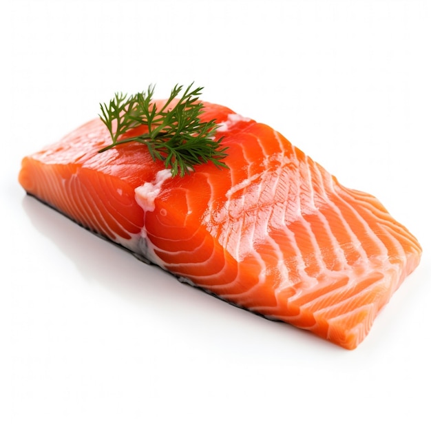 Piece of Salmon with Herbs on a white background