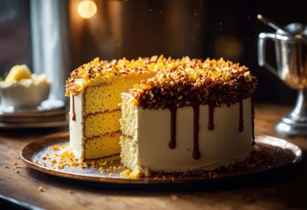 A piece of sponge cake on a plate Sweet dessert