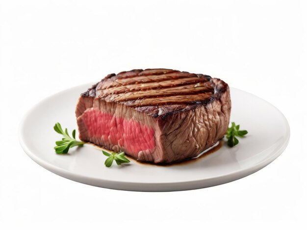 Piece of Steak on a White Plate