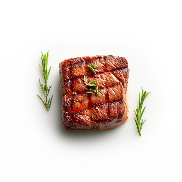 Photo piece of steak on a white surface generative ai