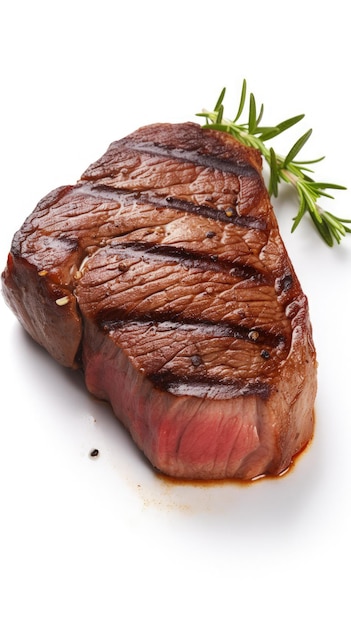 A piece of steak with a sprig of rosemary generative AI