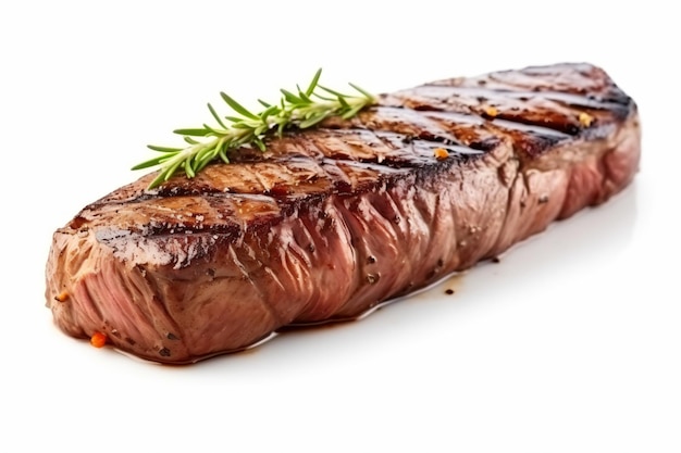 a piece of steak with a sprig of rosemary