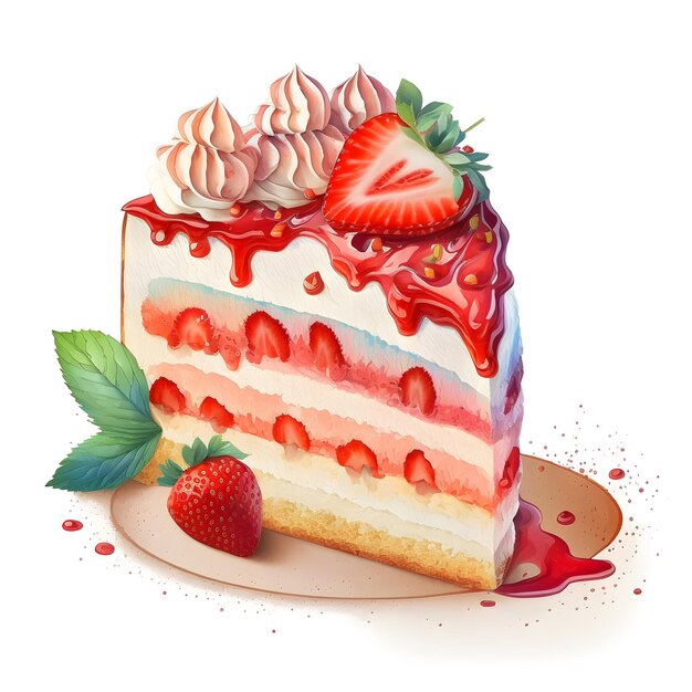 A piece of strawberry cake with a strawberry topping.