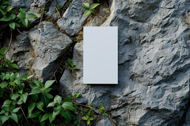 a piece of white paper on a rock wall