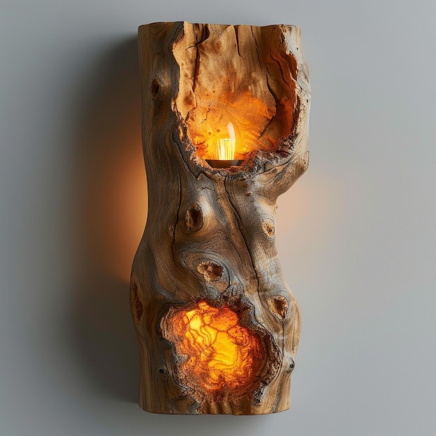 Photo a piece of wood with a light inside of it