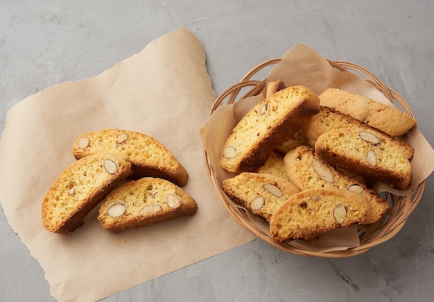 Pieces of baked italian christmas biscotti cookies