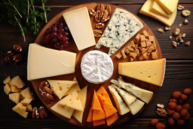 pieces of cheese Different types of cheese on the table