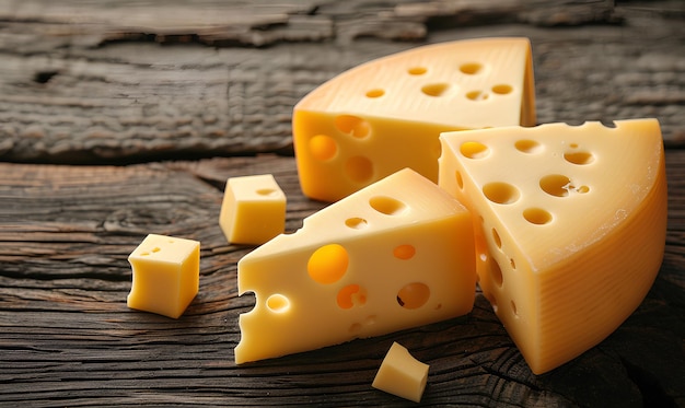 pieces of cheese sliced on a wooden board