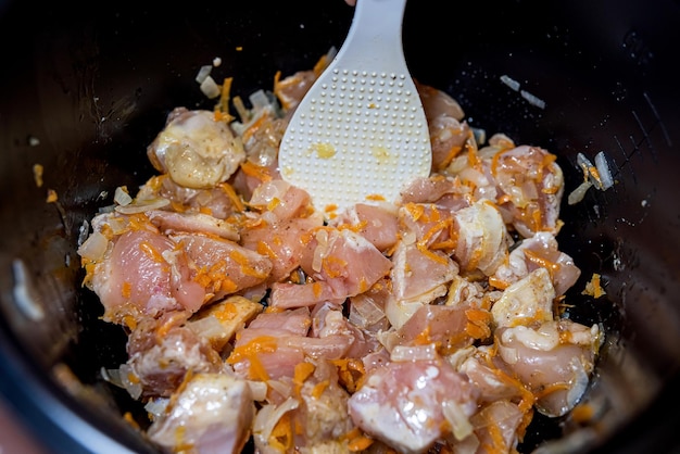 Pieces of chopped meat for cooking barbecue