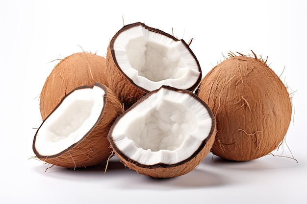 흰색 배경에 고립 된 코코넛 조각