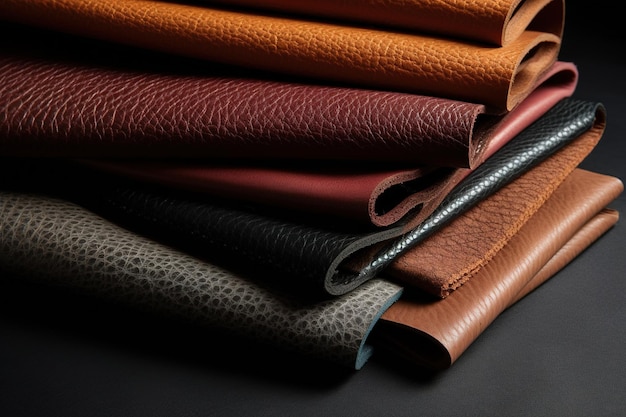 Photo pieces of the colored leathers raw materials for manufacture of bags wallets shoes clothing and accessories leather for handmade leather studio