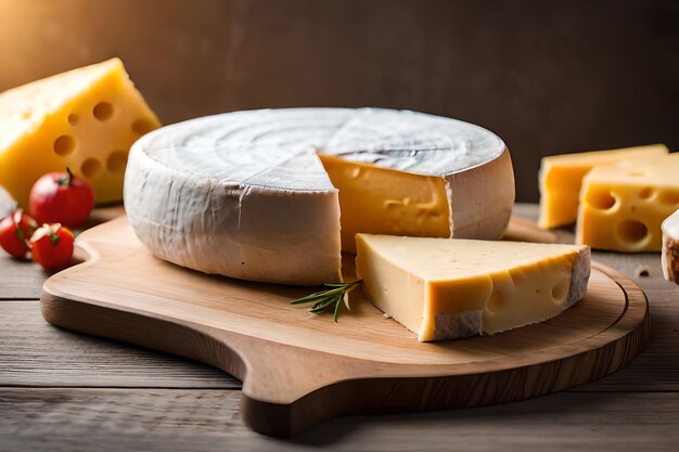 Pieces of delicious cheese and knife on wooden table Space for text