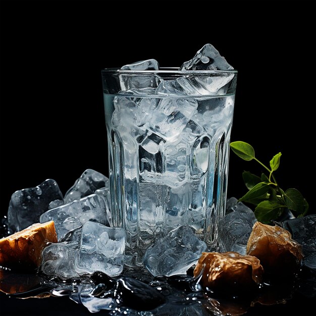 Foto pezzi di ghiaccio commestibile su uno sfondo nero immagine generata dall'ia