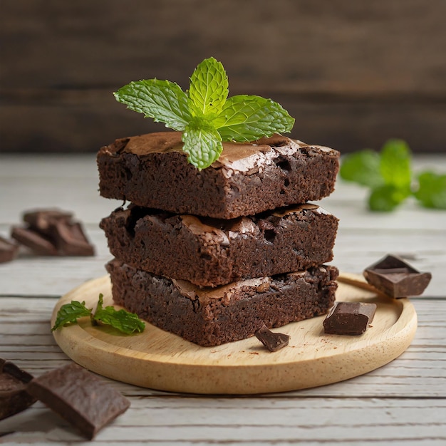 Pieces of fresh brownie on a white background Delicious chocolate pie