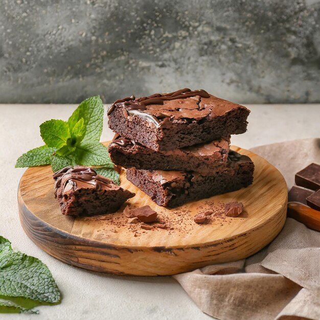 Pieces of fresh brownie on a white background Delicious chocolate pie