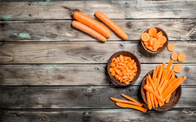 Pieces of fresh carrots on a bowl