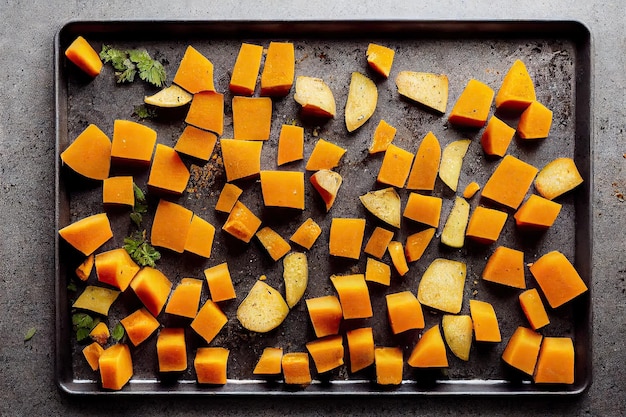 Pieces of fresh yellow homemade pumpkin baked butternut squash