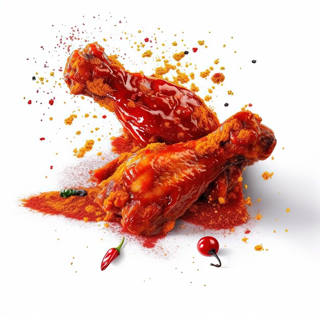 Pieces of fried chicken on a bright background Buffalo chicken wings